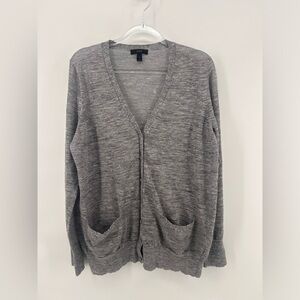 J.Crew Linen Blend Cardigan Womens M Gray Contemporary Office Casual Classic
